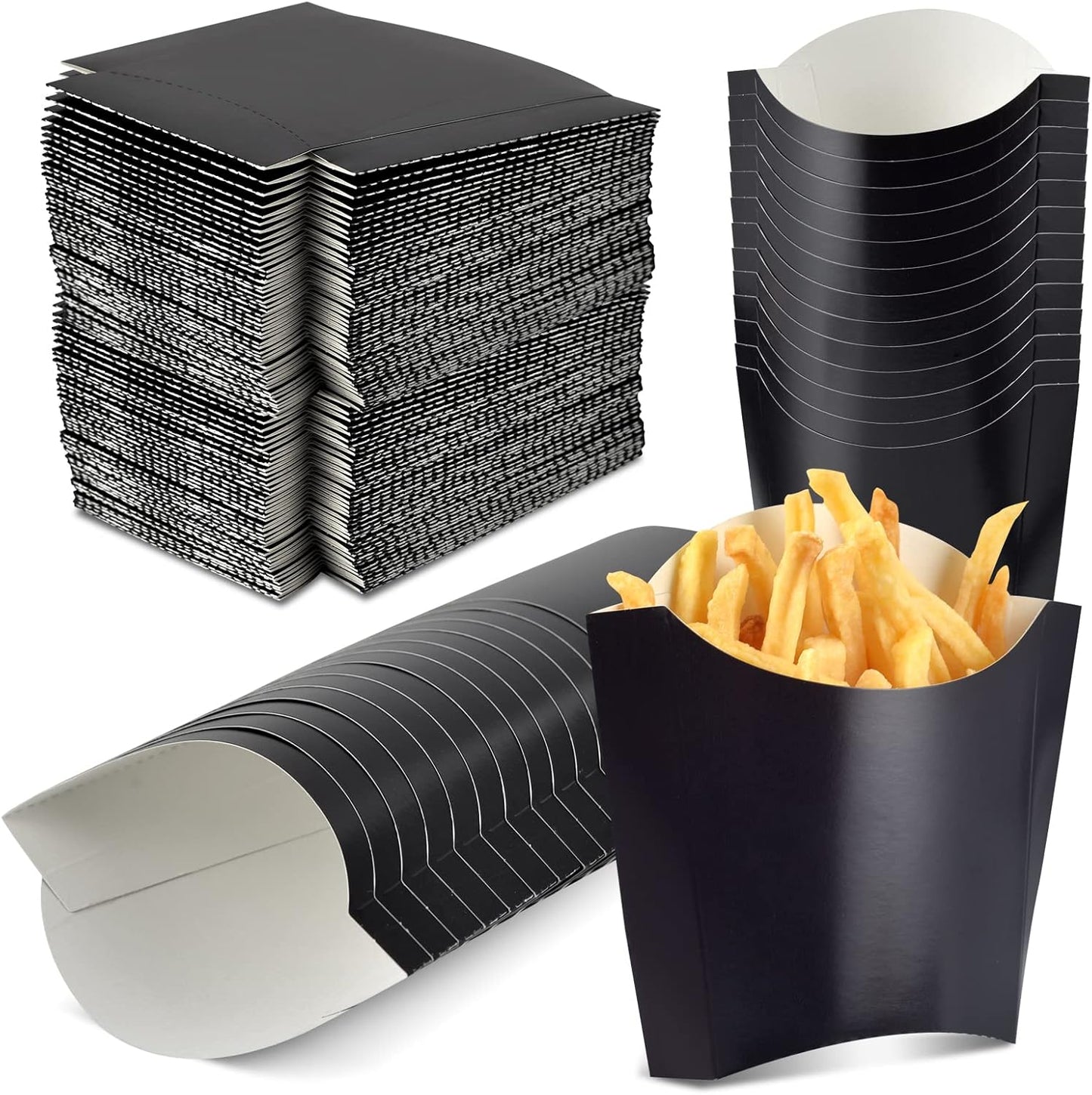 100 Pack 4oz Black French Fry Containers - Small French Fry Box Holder Disposable Charcuterie Cups - Kraft Paper Takeout Boxes for Wedding Birthday Carnival Individual Party Point