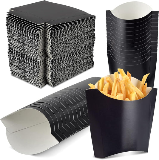 100 Pack 4oz Black French Fry Containers - Small French Fry Box Holder Disposable Charcuterie Cups - Kraft Paper Takeout Boxes for Wedding Birthday Carnival Individual Party Point
