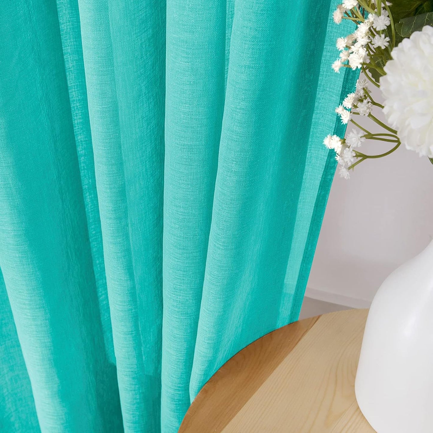 Tollpiz Sheer Curtain Linen Textured Bedroom Curtains Sheer Light Filtering Rod Pocket Voile Curtain for Living Room, 54 x 95 inches Long, Aqua Blue, Set of 2 Panels