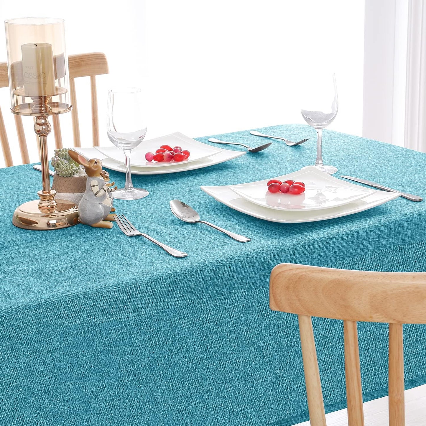 Hiasan 2 Pack Faux Linen Rectangle Tablecloth - Wrinkle and Stain Resistant Washable Table Cloth for Kitchen Dining Room Holiday Table Cover for Party Dinner, Teal, 70 x 108 Inch
