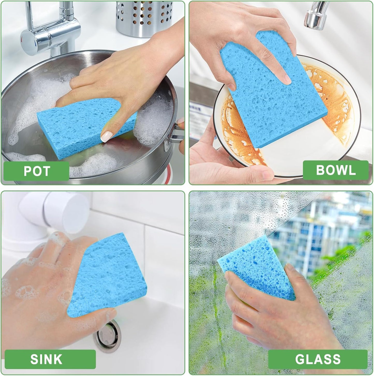 Non-Scratch Kitchen Sponges 24 PCS | Compressed Cellulose Sponges | Natural Biodegradable Sponge for Kitchen Dishes Bathroom Cars | DIY Cut-Outs for Kids