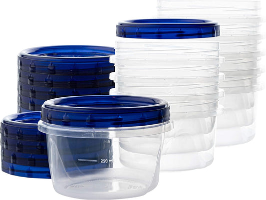 PLASTICPRO [16 oz 10 Pack] Twist Top Deli Containers Clear bottom With blue Top Twist on Lids Reusable, Stackable, Food Storage Freezer Container
