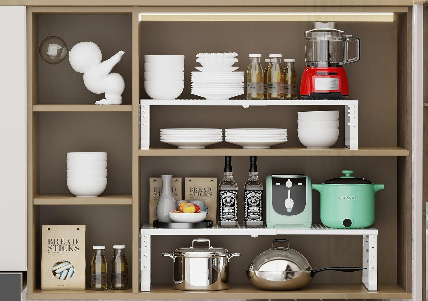 Expandable Adjustable Stackable Kitchen Organizer, Spice Rack,Metal Pantry Storage Shelves Racks,Counter Shelf for Cabinets, Countertop, Cupboard (3 Packs/Medium/White)