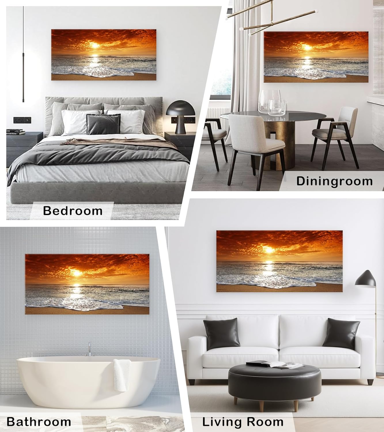 Muolunna S04698 Canvas Prints Wall Art Sunset Ocean Beach Pictures Paintings for Living Room Bedroom Home Decorations Framed Ready to Hang Seascape Waves Artwork