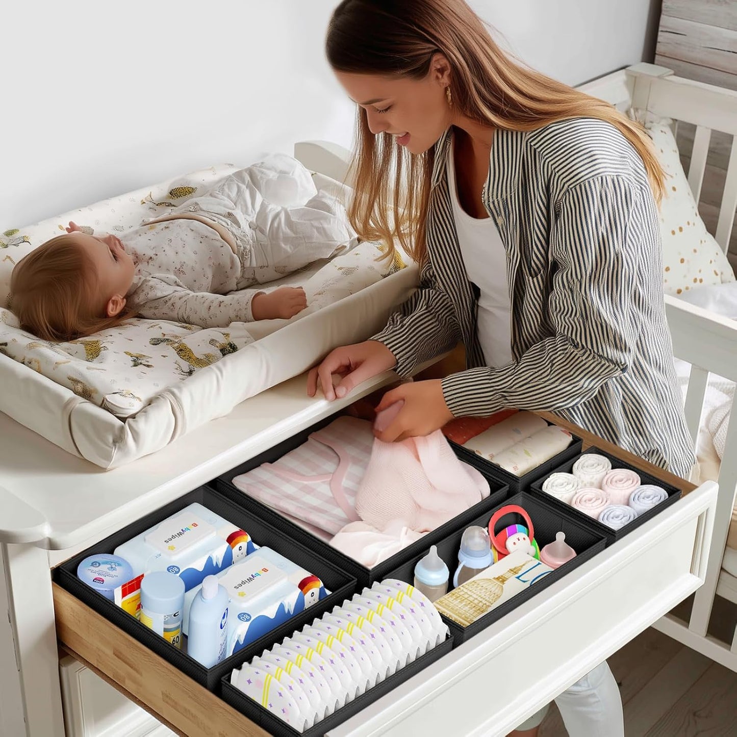 DIMJ Drawer Organizer Clothes Storage - 20 Pack Baby Dresser Organizer for Nursery, Foldable Closet Drawer Organizer Bins for Bedroom Organization, Fabric Storage Dividers for Socks, Underwears, Bras