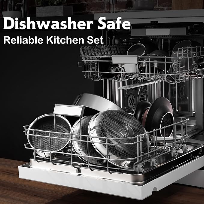 Frying Pans Nonstick with Lid,Hybrid Non Stick 6.5 Quart Saute pan,PFOA Free Cookware,12.5 inch Stainless Steel skillet, Dishwasher and Oven Safe,Works on Induction,Ceramic and Gas Cooktops