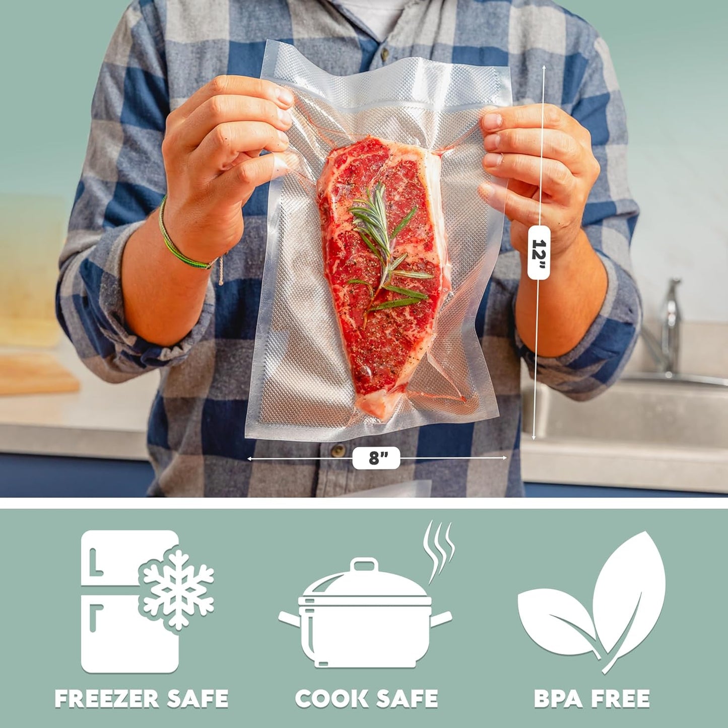 Avid Armor Vacuum Sealer Bags 200 Quart 8x12" For Food Saver, Commercial Grade, BPA Free, Heavy Duty, Pre-cut, for Vac Storage, Meal Prep, Sous Vide, or Dehydrated Freeze Dried Foods