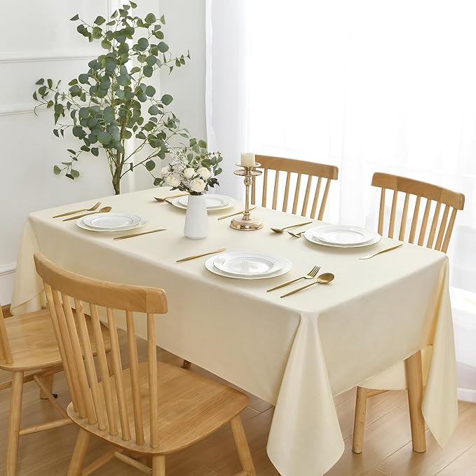 JIUZHEN Square Table Cloth Faux Linen Farmhouse Tablecloth Wrinkle & Stain Resistant Table Cover for Kitchen Dining, Holiday Party Dinner, Champagne, 60 x 60 Inch