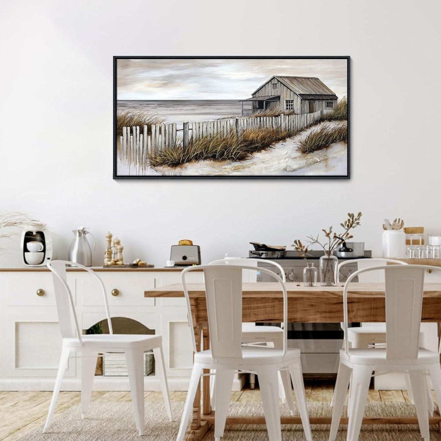 YDYSUNE Village Coastal Wall Art for Living Room - Retro Beach Fenced House Canvas Wall Decor for Home Artwork Painting Print for Bedroom Decoration Kitchen Office Hang a Picture Framed 20x40 Inches