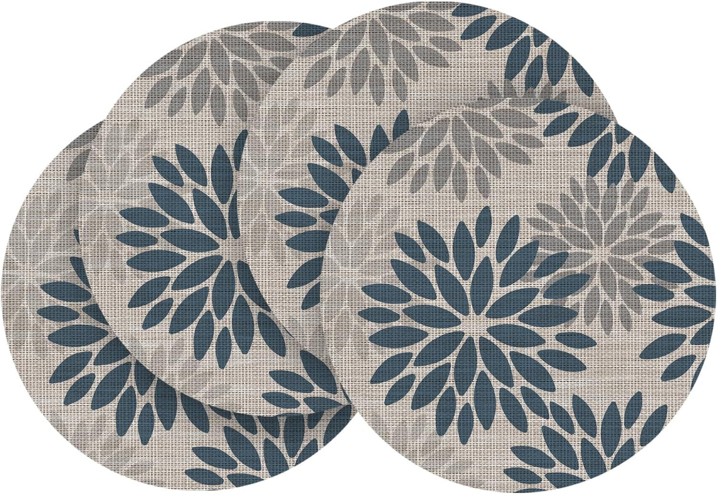 Artoid Mode Navy Dahlia Plastic Round Placemats Set of 4, 14 Inch Seasonal Wipeable Woven Vinyl Table Mats for Farmhouse Party Kitchen Dining Decor