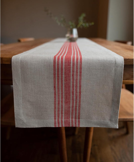 Solino Home Linen Table Runner 72 Inches Long - 100% Pure Linen Red and Natural Farmhouse Table Runner 14 x 72 Inch for Dining, Dresser, Fall, Autumn, Halloween, Christmas