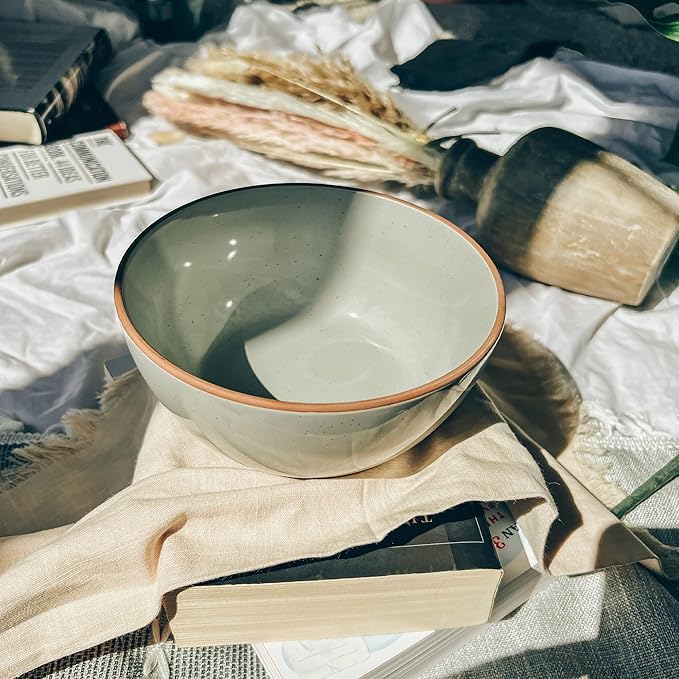 Mora Ceramic Bowls For Kitchen, 28oz - Bowl Set of 4 - For Cereal, Salad, Pasta, Soup, Dessert, Serving etc - Dishwasher, Microwave, and Oven Safe - For Breakfast, Lunch and Dinner - Earl Grey