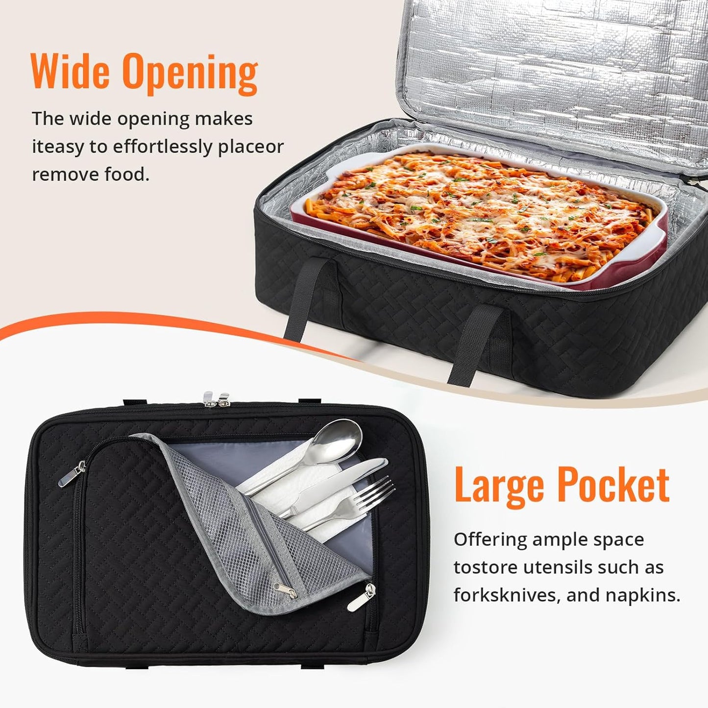 Insulated Casserole Carrier - Portable Casserole Carrier for Hot or Cold Food, Lasagna Holder for Parties,Picnic,Cookouts,Traveling - Fits 9" x 13" Baking Dish (Black)