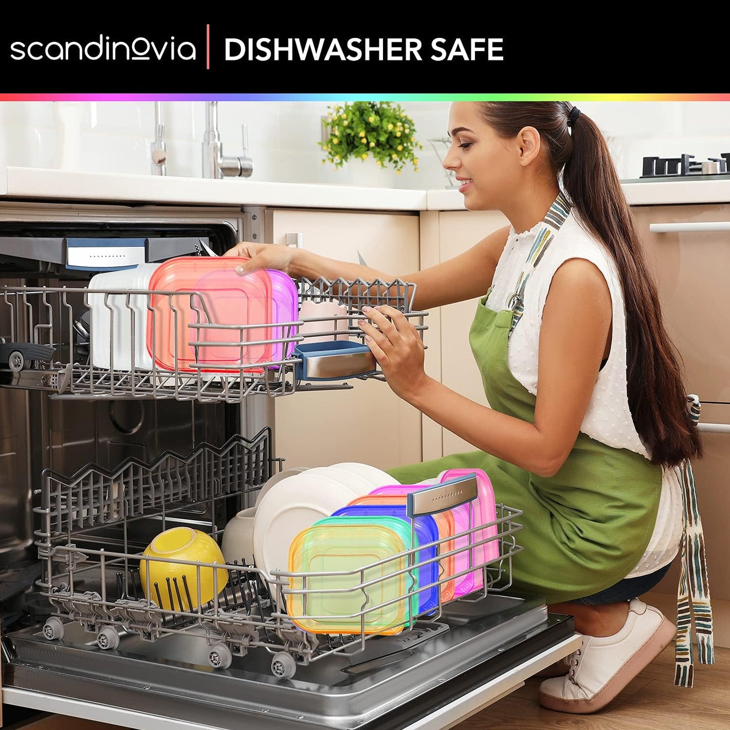 SCANDINOVIA - 25 oz Food Storage Containers with Lids - 24 sets - Dry & Hot Plastic Meal Prep - BPA Free Bento Box - Dishwasher, Microwave and Freezer Safe Stackable Clear Rectangle Bowls