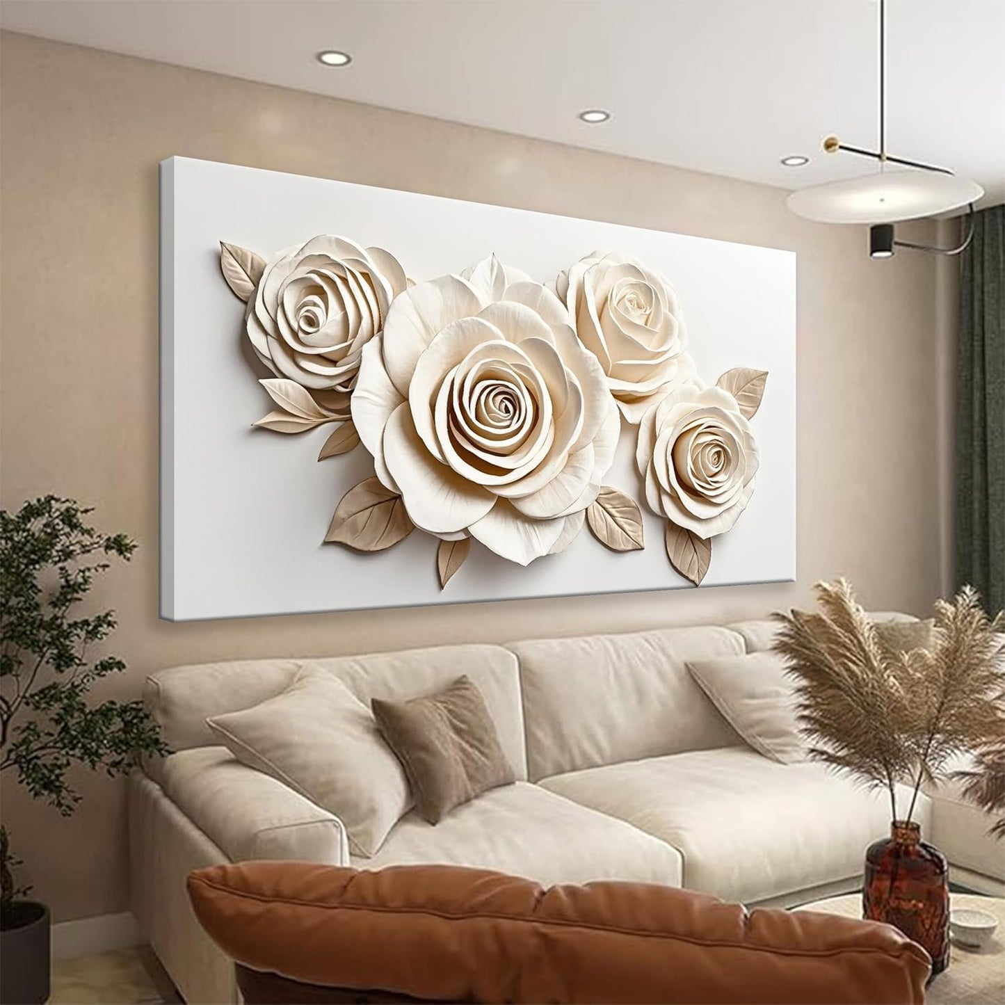 Wall Art Living Room Decor White Flower Wall Art Decor Modern Canvas Art Wall Decor Home Wall Art Suitable Pictures For Bedroom Apartment Office Can Be Hung 24"X48"