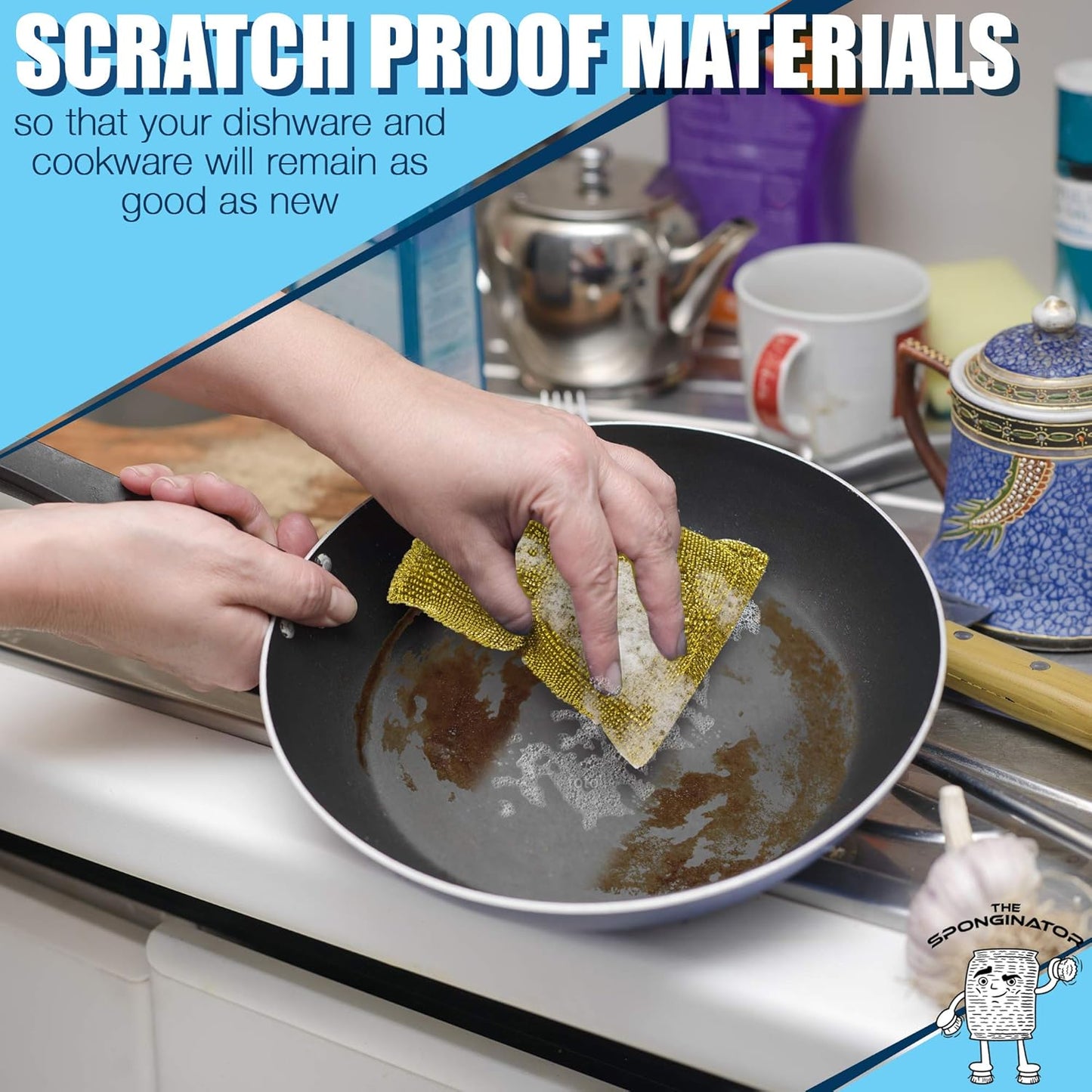 SPONGENATOR Kitchen Scrubbing Sponges - Heavy Duty Non-Scratch Scrubbing Cleaner Sponges in 2 Colors - Multi-Surface Non-Metal Dish Scouring Scrubbers for Fast Cleaning (Gold & Silver, 6)