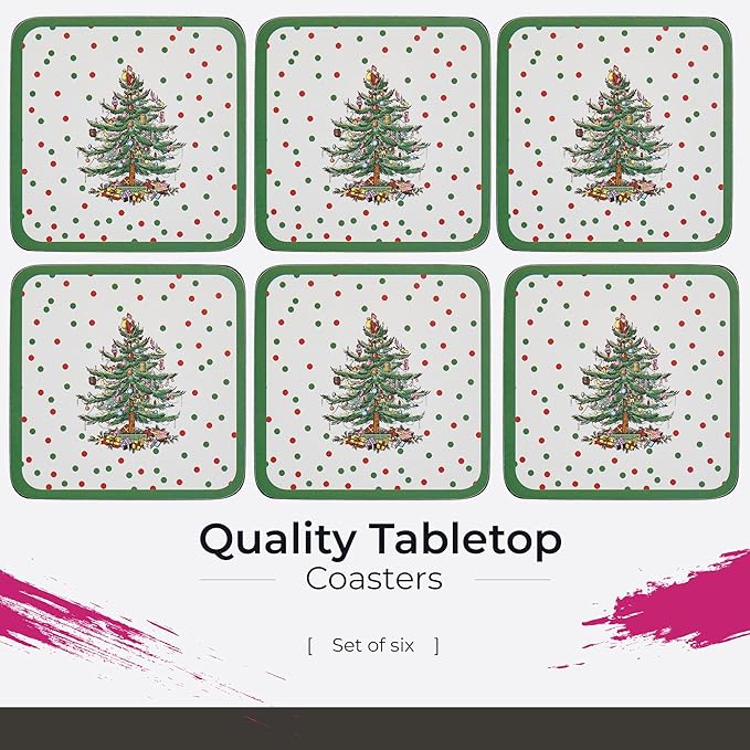 Pimpernel Polka Dot Coaster Set – 4-Inch Square Cork-Backed Drink Mats with Lacquered Finish, Heat & Stain Resistant Tabletop & Dining Accessories, Decorative Coffee, Tea & Beverage Protection