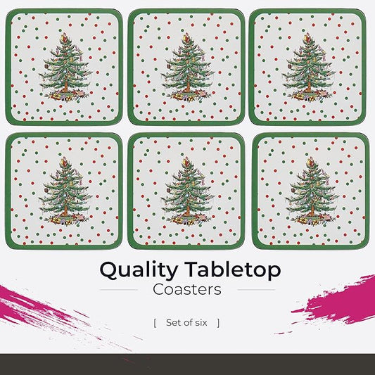 Pimpernel Polka Dot Coaster Set – 4-Inch Square Cork-Backed Drink Mats with Lacquered Finish, Heat & Stain Resistant Tabletop & Dining Accessories, Decorative Coffee, Tea & Beverage Protection