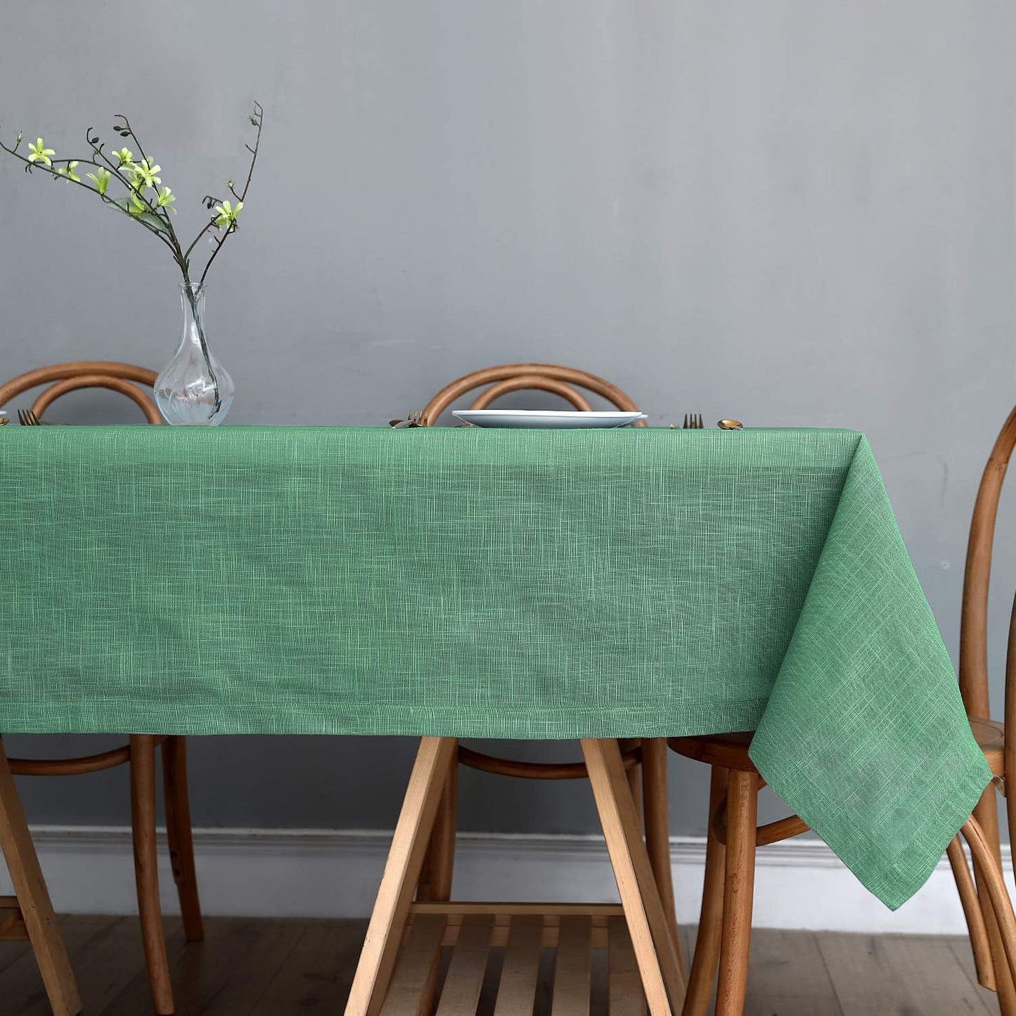 maxmill Lux Faux Linen Table Cloth with Slubby Texture Wrinkle Resistant Anti-Shrink Soft Tablecloth for Kitchen Dining Tabletop for Buffet Banquet Parties Event Dinner Rectangle 52 x 70 Inch Green
