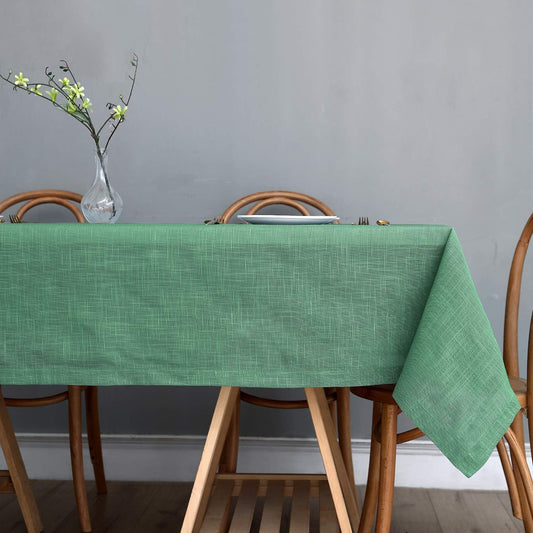 maxmill Lux Faux Linen Table Cloth with Slubby Texture Wrinkle Resistant Anti-Shrink Soft Tablecloth for Kitchen Dining Tabletop for Buffet Banquet Parties Event Dinner Rectangle 52 x 70 Inch Green