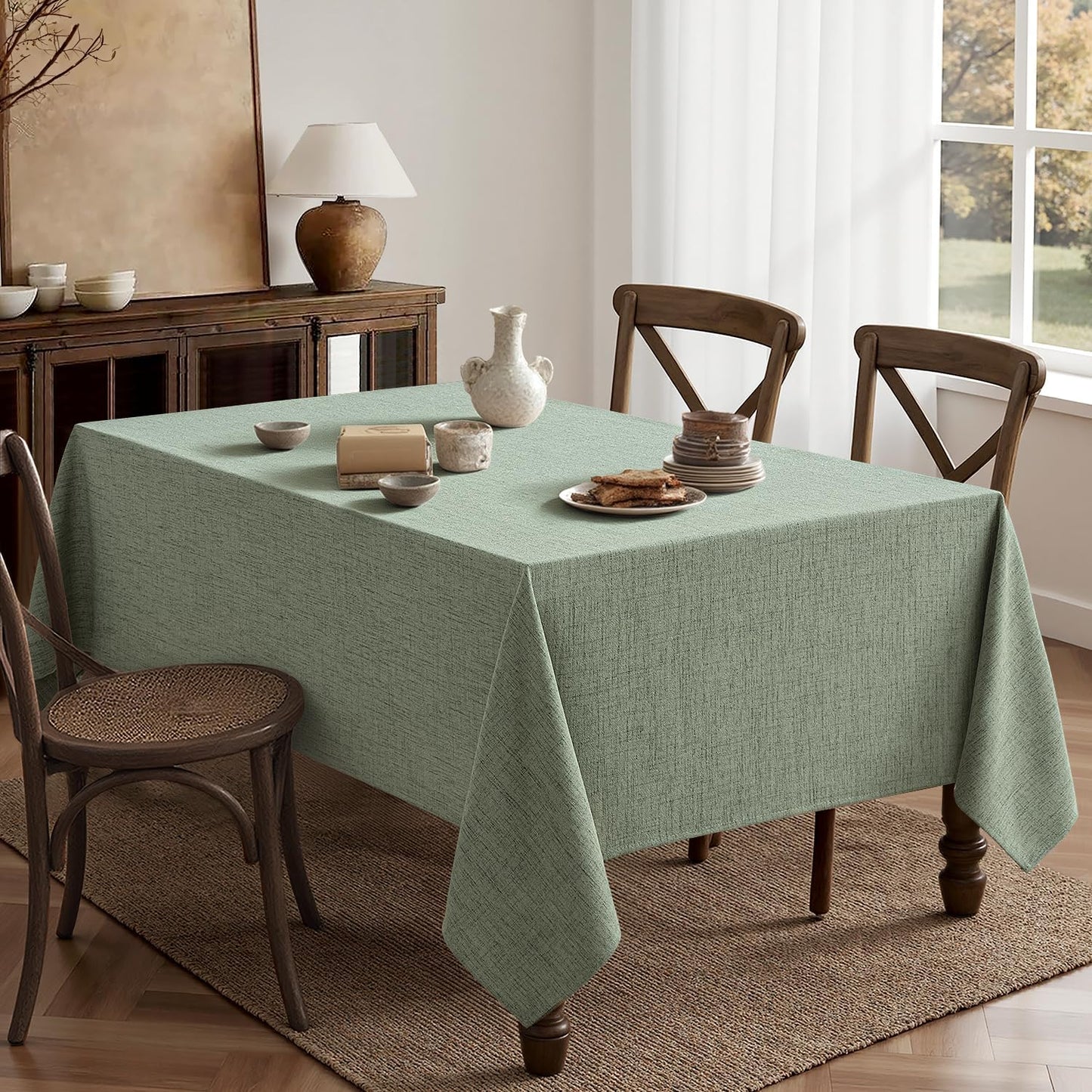 MIULEE Sage Green Linen Tablecloth 60x84 Inch Rectangle Table Cloth Waterproof,Stain Resistant & Wrinkle Resistant for Dining Party Wedding