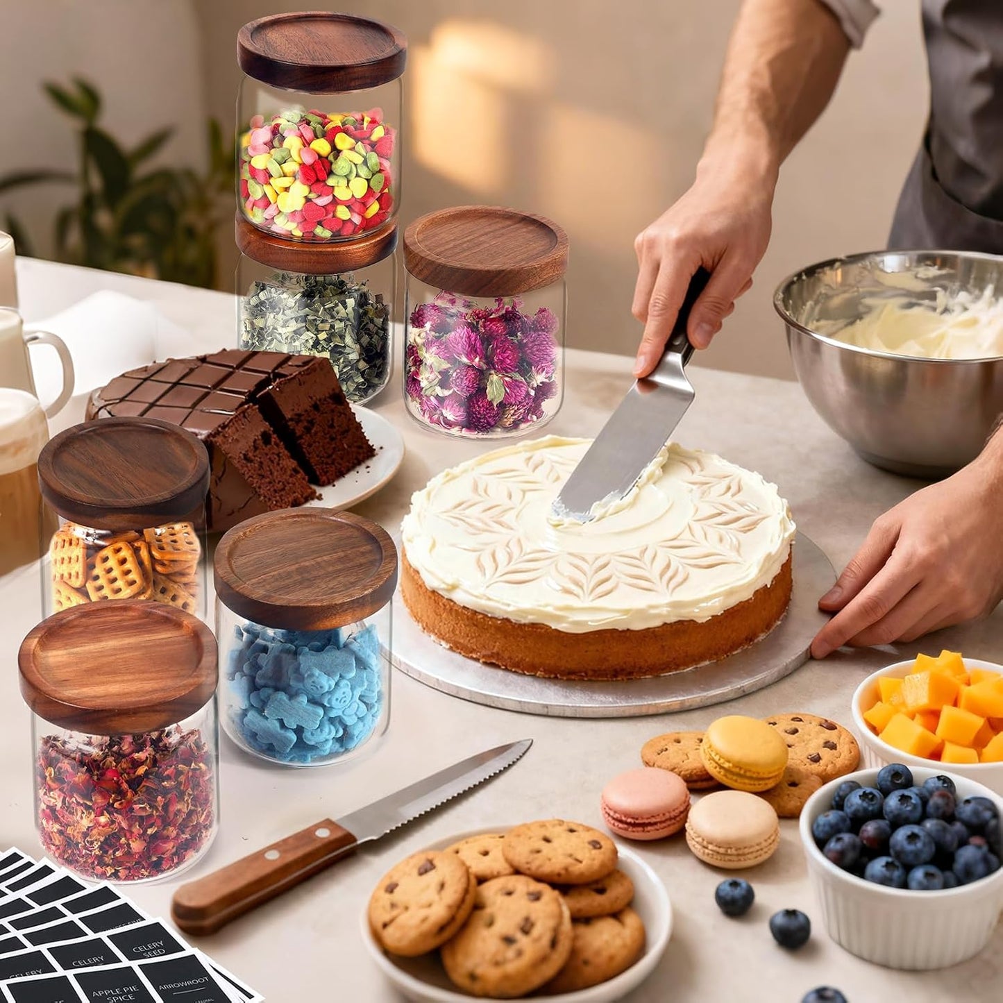 Glass Spice Jars Seasoning Containers Small Glass Jars with Lids Airtight Food Storage Canister for Kitchen Pantry Sugar Tea Coffee Bean Nuts Cookies Herbs Salt (16oz/473ml*2 Pcs)