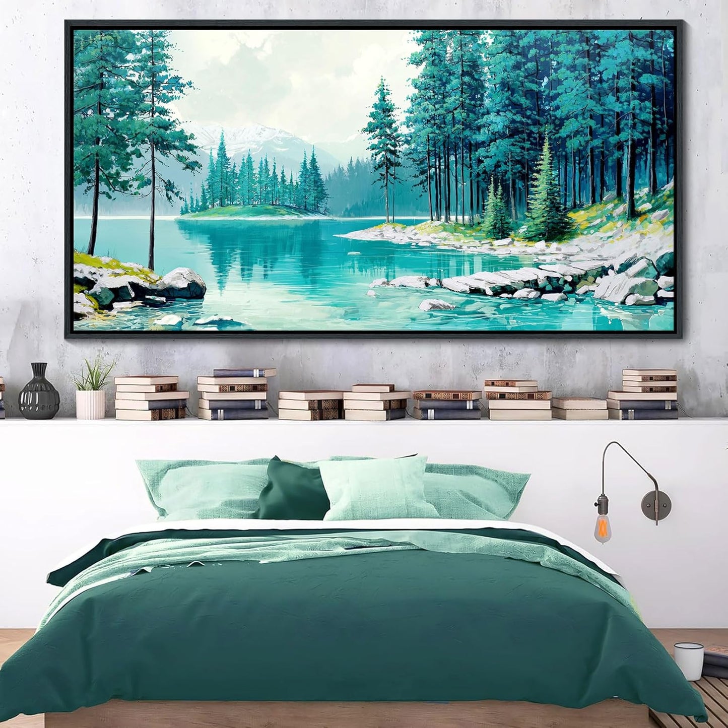 YCPRIMER Nature Mountain Canvas Wall Art National Park Painting Green Ridge Landscape Picture Panoramic Artwork Framed Large Size for Home Office Living Room Bedroom Wall Decor 29x58inch