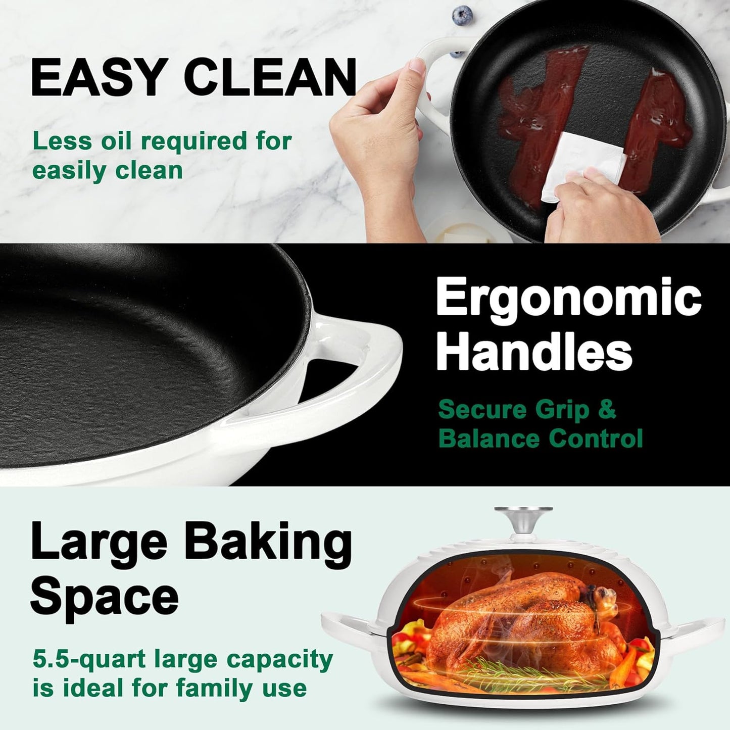 P&P CHEF Bread Dutch Oven for Sourdough, 5.5 Quart Enameled Cast Iron Dutch Oven Pot with Lid for Homemade Bread Baking, Easy to Clean & Even Heat, White