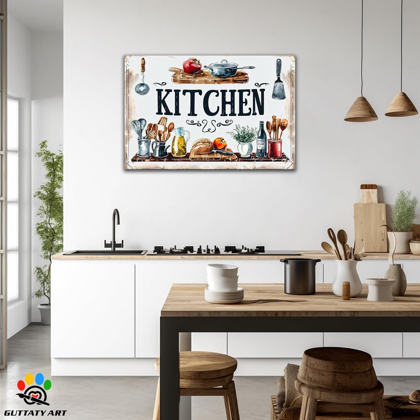 GUTTATY Farmhouse Wall Art, Rustic Kitchen Decor, Ready to Hang Canvas Print, Retro Posters Prints for Dining Room, Home, Restaurant Painting, 32x48 Inch