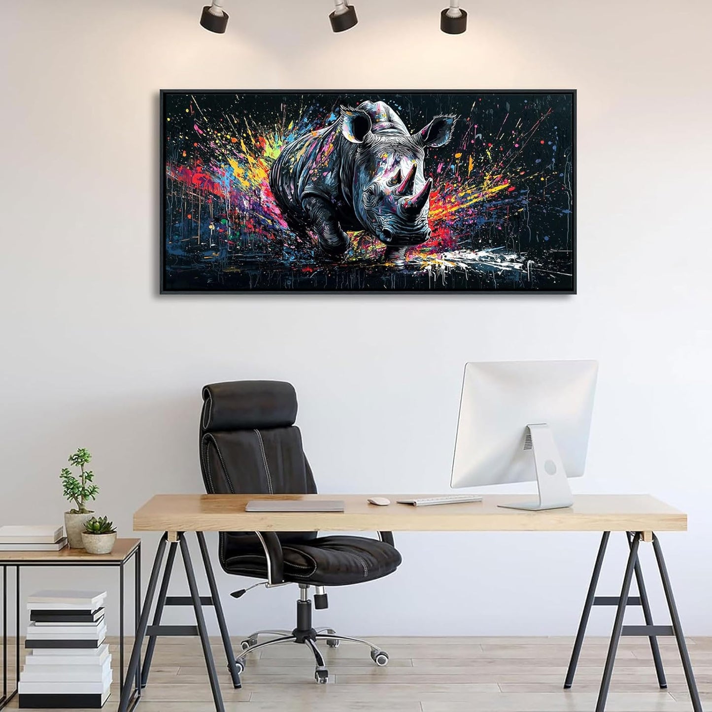 QZQCBLC Large Canvas Wall Art - Black and White Abstract Graffiti Pop Street Paintings Artwork Rhino Colorful Pictures for Living room Bedroom Bar Men's Teenager Game Room Modern Home Decor 24X48