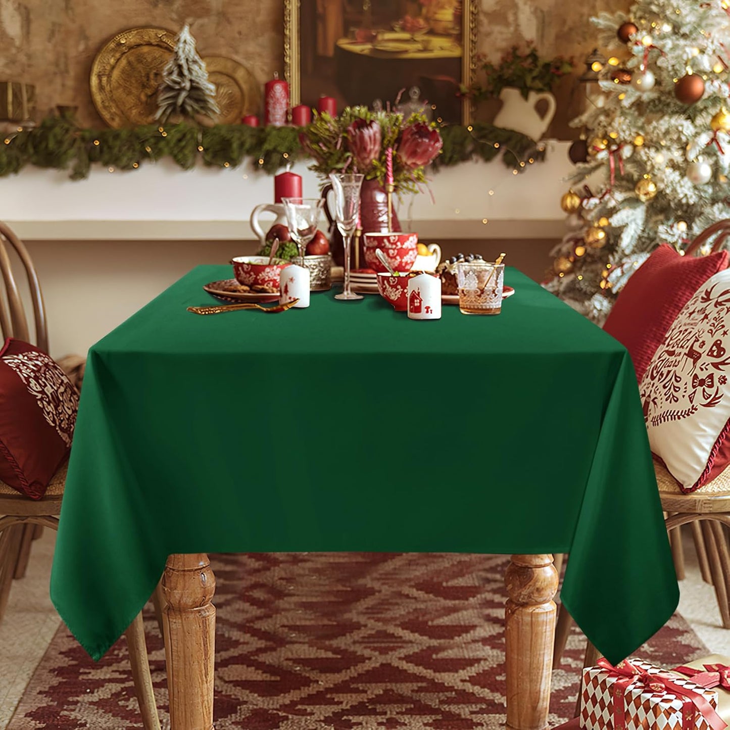 sancua Square Tablecloth - 54 x 54 Inch - Stain and Wrinkle Resistant Washable Polyester Table Cloth, Decorative Fabric Table Cover for Dining Tables, Buffet Parties and Christmas, Hunter Green