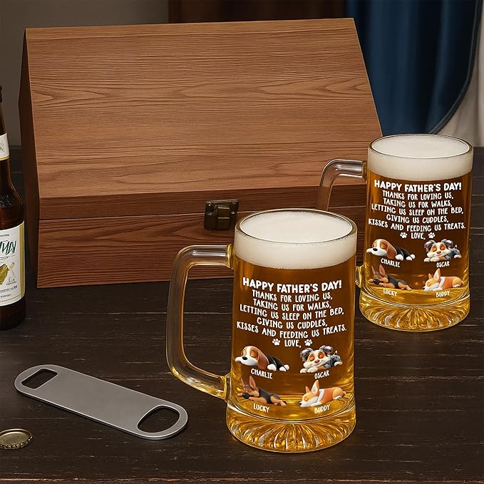 Wrappiness Personalized Beer Glass with Handle - Give Us Cuddles Thank You Dad Glass Cup - Custom Gift Father’s Day, Birthday for Dad, Husband - Unique Beer Mug with Handle