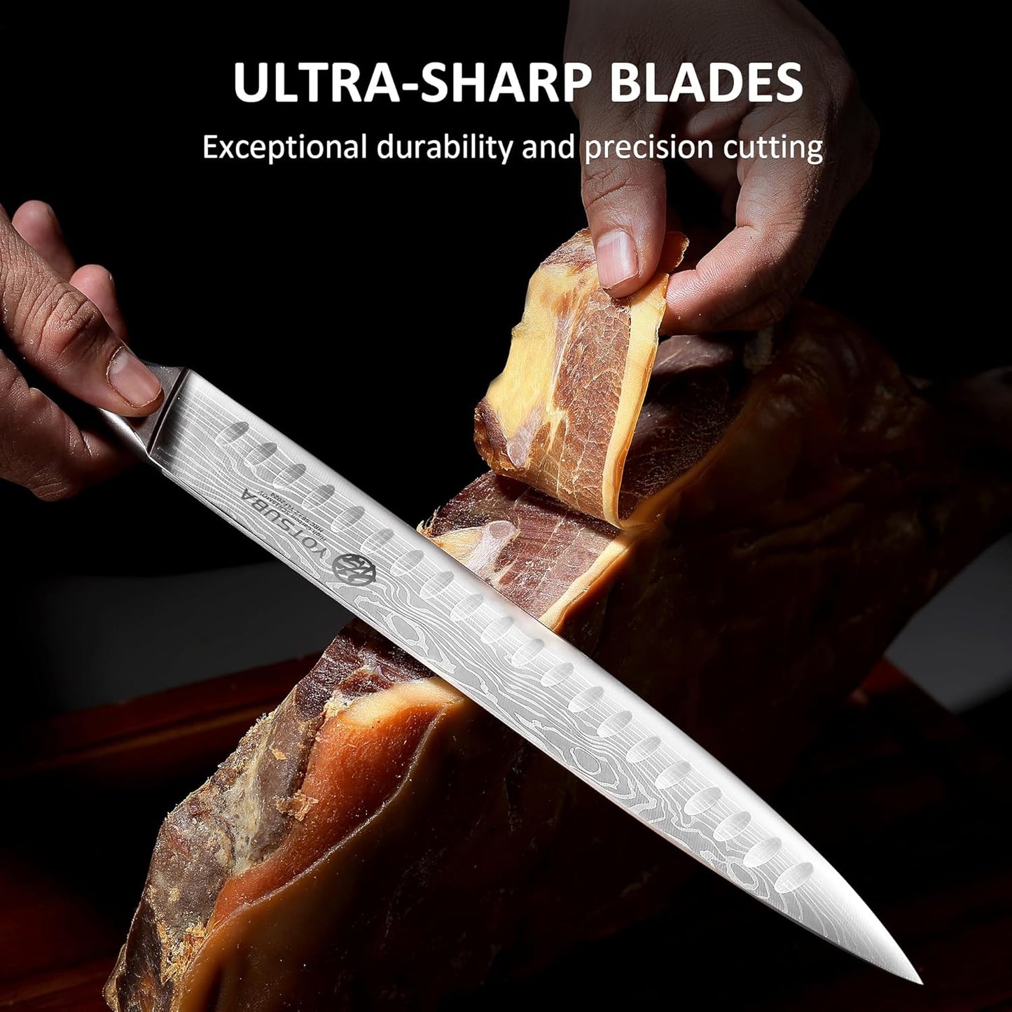 YOTSUBA Carving Knife for Meat, 10" Slicing Knife, High Carbon Steel Brisket Knives with Ergonomic Handle, Butcher Breaking Knives for Meat Cutting and Cooking with Gift Box