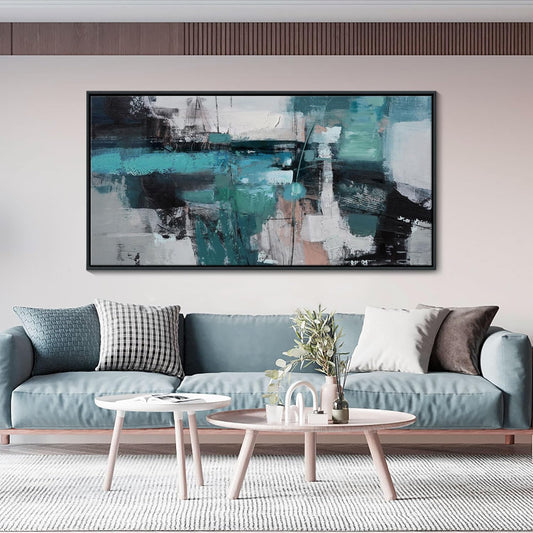 YDYSUNE Teal and Grey Abstract Canvas Wall Art Geometric Turquoise Blue Prints Artwork for Living Room Bedroom Wall Decoration Modern Artwork for Living Room Office Bedroom Home Decoration 29×58IN