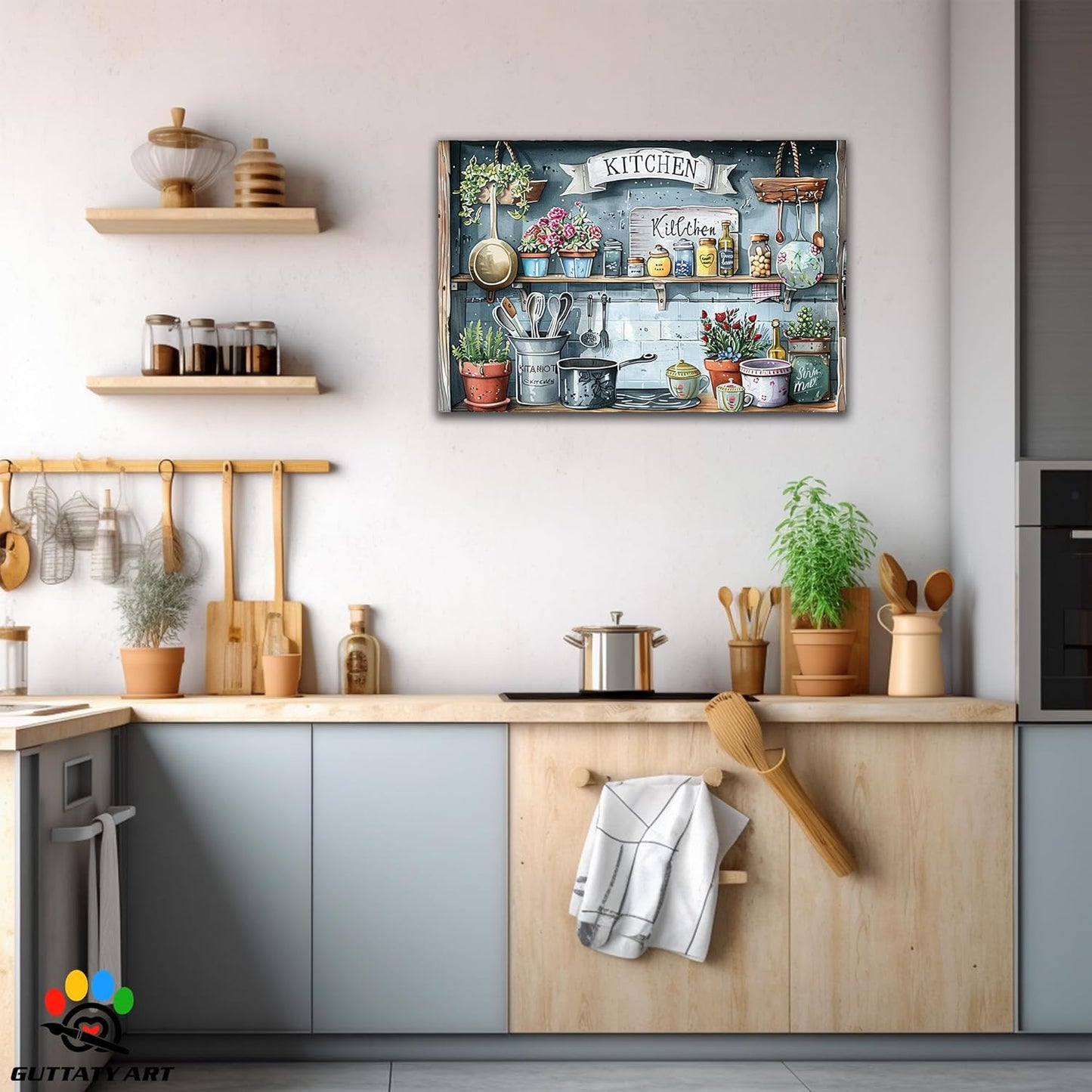 GUTTATY Farmhouse Wall Art Rustic Kitchen Decor, Ready to Hang Kitchen Canvas Print Spoon in Cupboard,Vintage Posters Prints for Dinning Room Home Kitchen Restaurant Painting 28×40 Inch