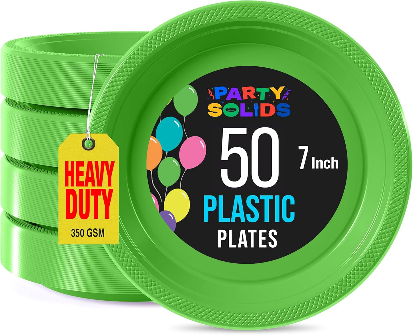 Exquisite Party Solids Lime Green Plastic Plates For Party Supplies 7" Lime Green Disposable Plates Heavy Duty 50 Pcs Plastic Dinnerware Sets Heavy Duty 350 GSM Disposable Dinnerware Set
