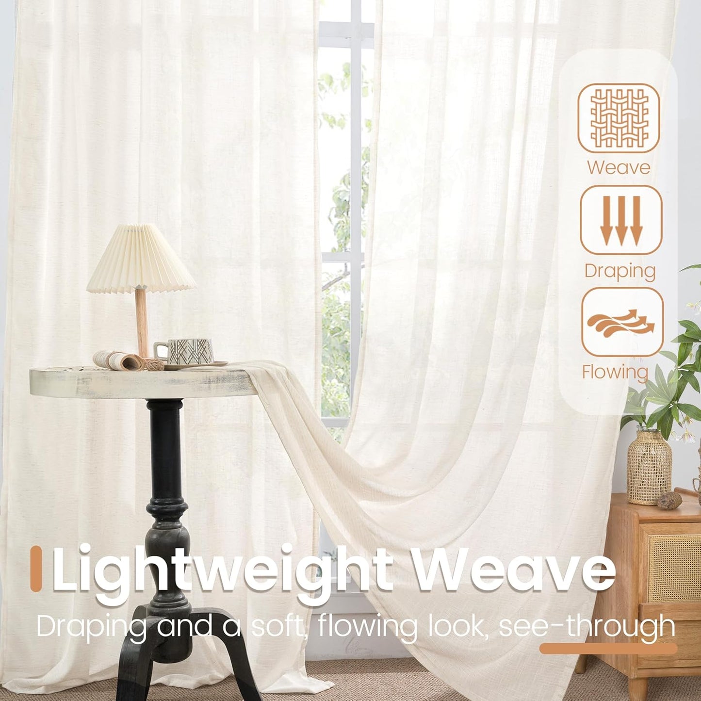 BGment Cafe Linen Curtains 36 Inch Length for Small Window Over Sink - Half Drapes Natural Semi Sheer with Rod Pocket for Front Door Bathroom, 2 Panels Set, 30 X 36 Inch