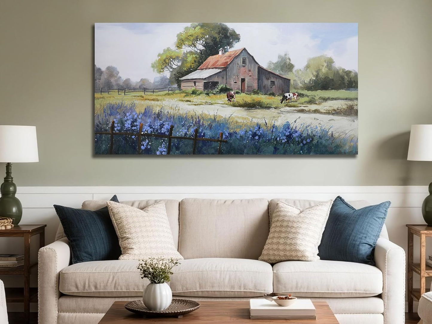 Ardemy Farmhouse Barn Canvas Wall Art for Living Room Large Farm Cow Pictures Paintings Wall Decor Vintage Artwork Bedroom Dining Room Home Office,48"x24"