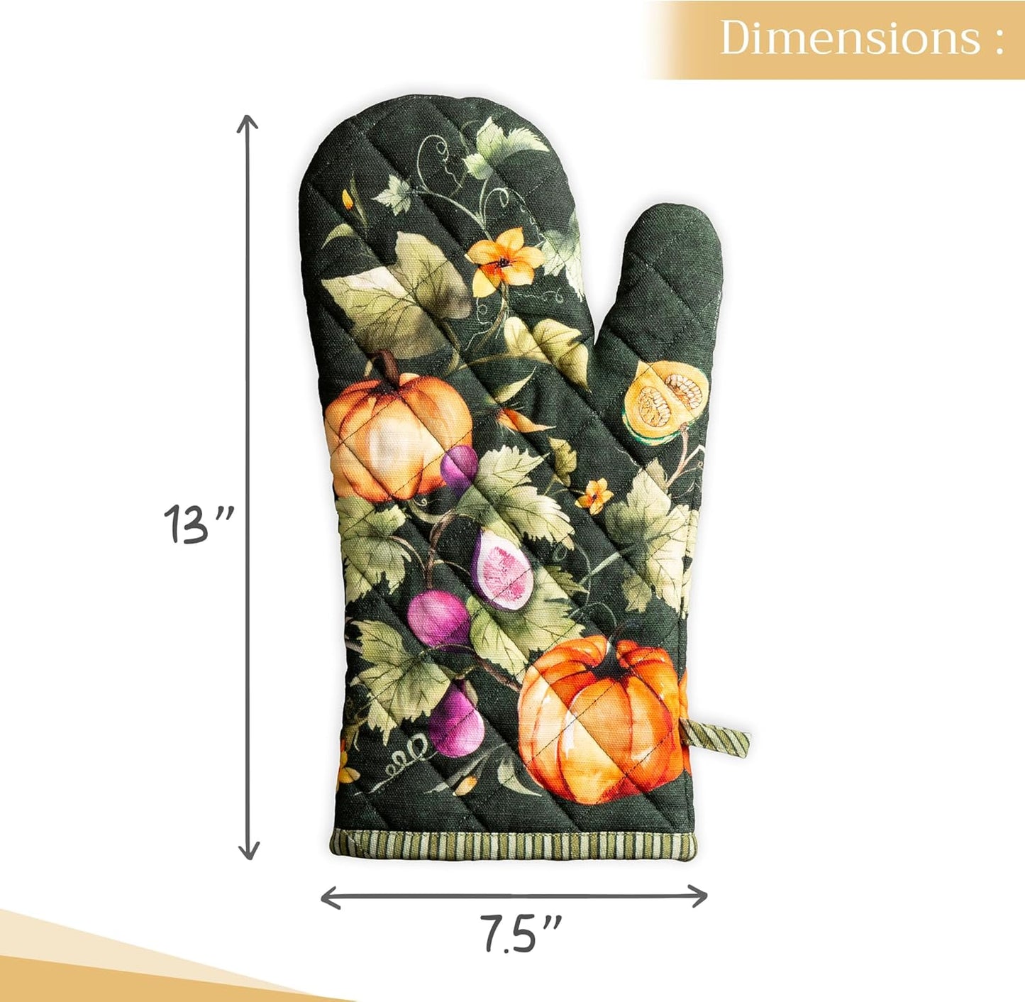 Maison d' Hermine Oven Gloves 100% Cotton Oven Mitt 7" x 13" with Loop Heat Resistant Cooking Gloves for Thanksgiving Christmas Decorations Handling Hot Pans (Pack of 1, Pumpkin Garden - Dark Green)