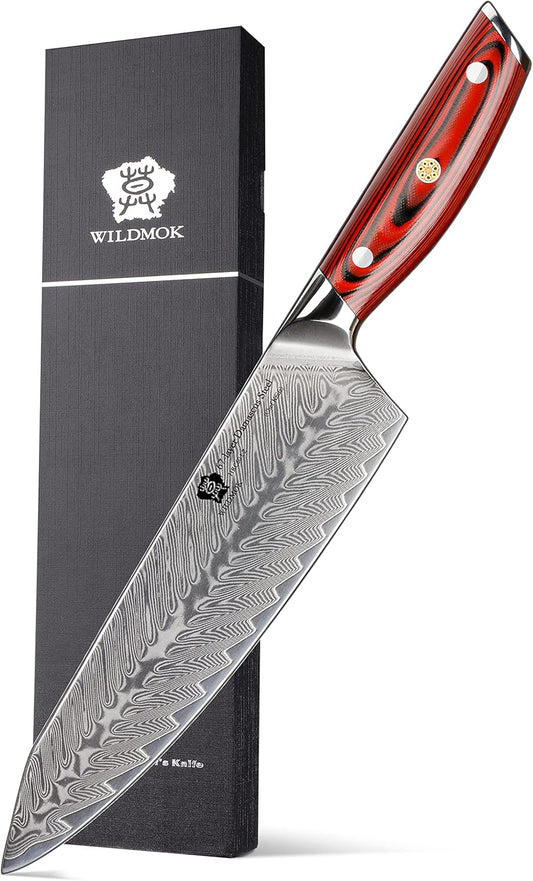 WILDMOK Damascus Chef Knife, 8 Inch Professional chef's knives, Japanese Ultra Sharp Kitchen Knife Full Tang G10 Handle, Japanese damascus knife Including Gift Box