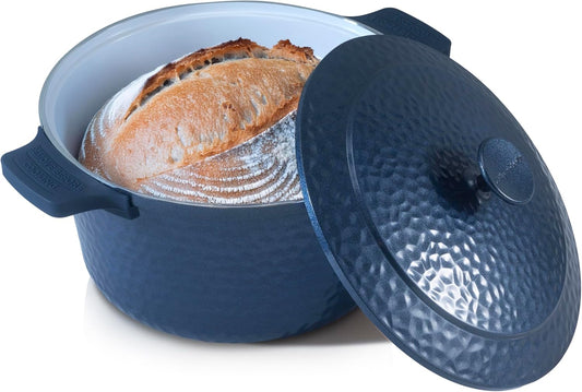 Gotham Steel Hammered 5 Qt Lightweight Dutch Oven Pot with Lid & Holders, Ceramic Non Toxic, Oven Safe & Even Heat Retaining Dutch Oven for Bread Baking Sourdough, Soup, 70% Lighter than Cast Iron