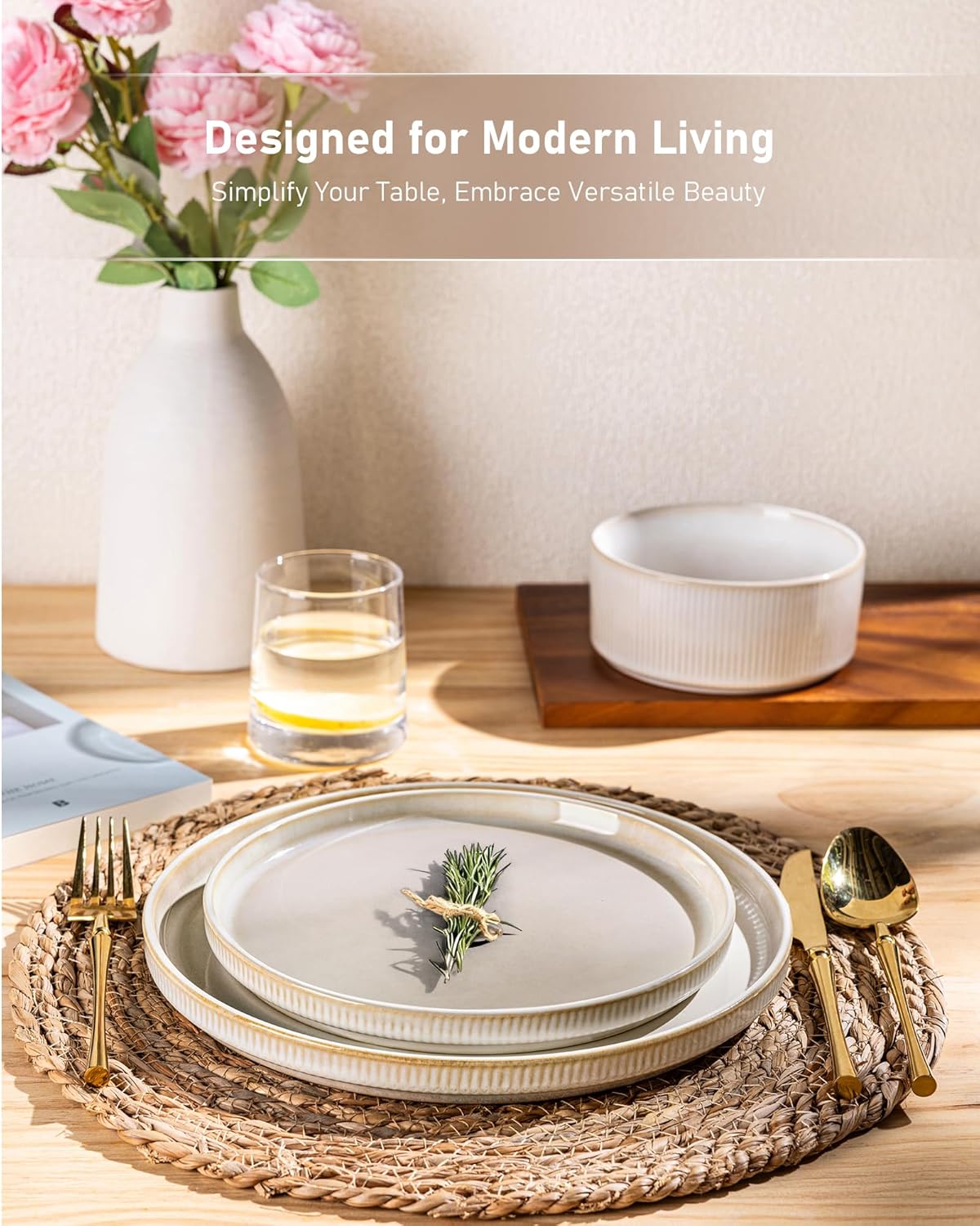 GBHOME Stoneware Dinnerware Sets for 4,Round Reactive Glaze Ceramic Plates and Bowls Set,Highly Scratch Resistant | Dishwasher & Microwave Safe Dishes Set,Service for 4(12Pcs)