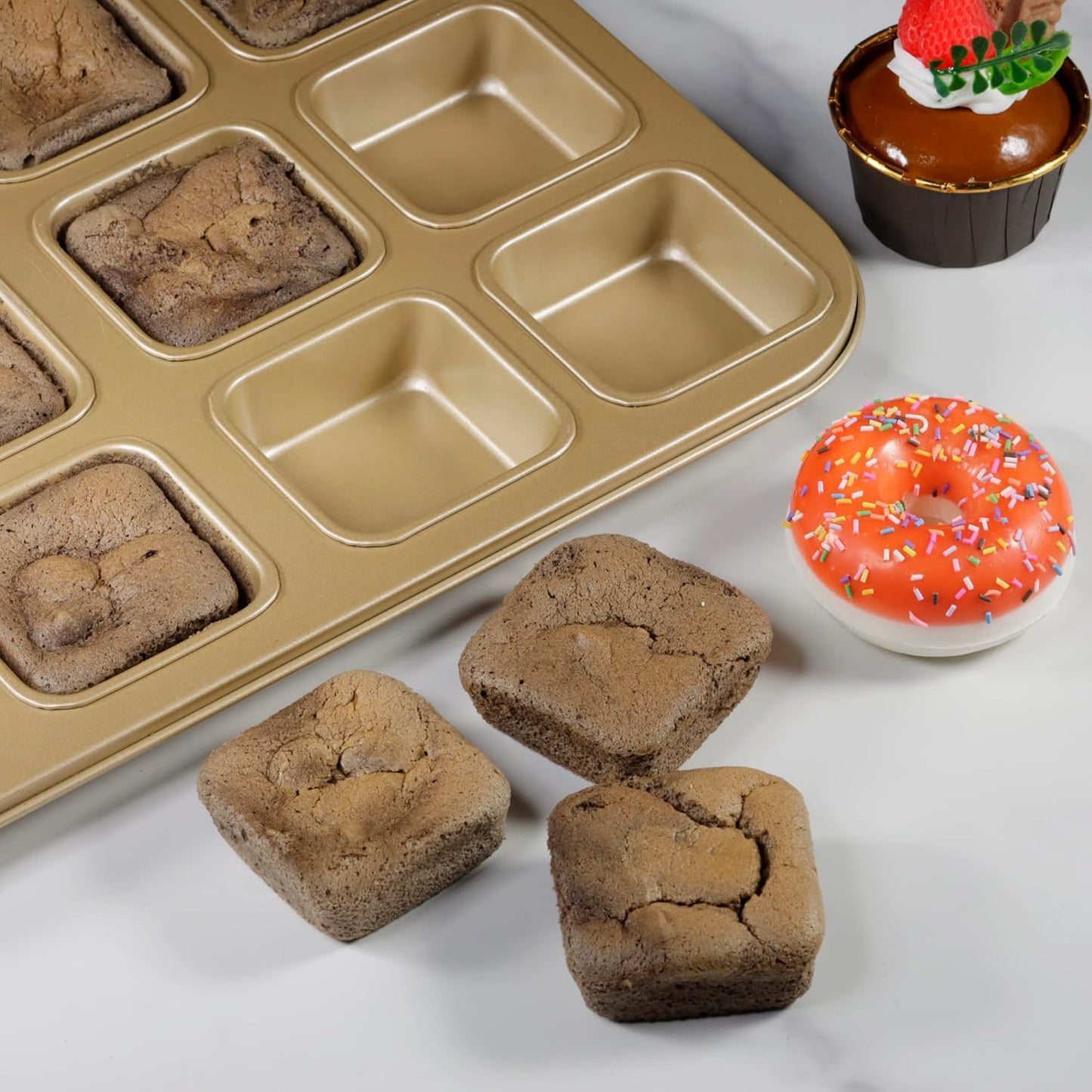 Tiawudi 2 Pack Brownie Pan, Non-stick Bakeware for Bread and Loaf, Heavy Duty Carbon Steel Mini Muffin Pan, 12-Cavity