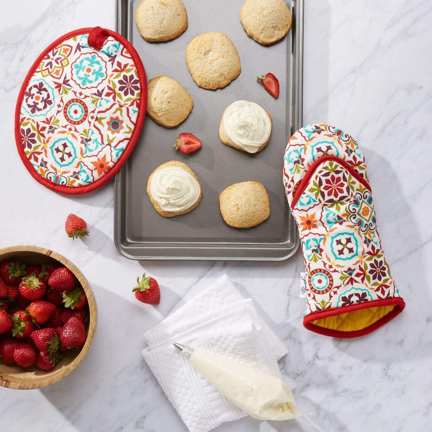 Fiesta Worn Tiles Oven Mitt & Pot Holder, Multi, 2 Piece