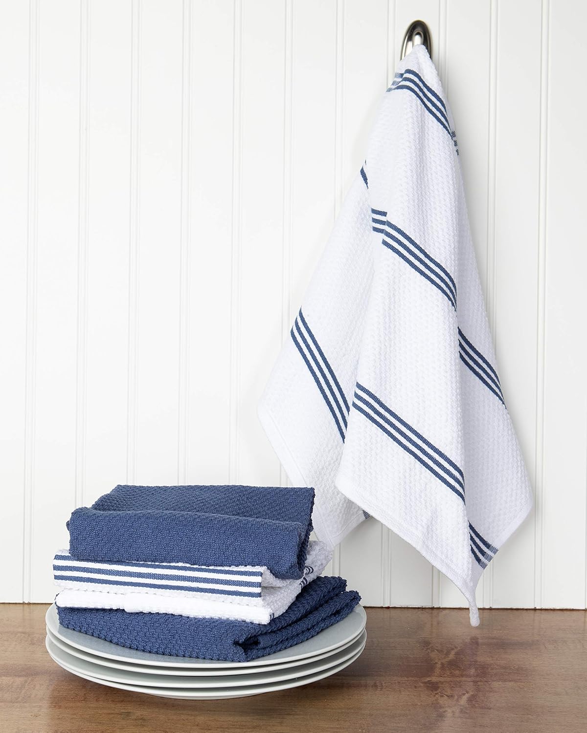 Sticky Toffee Cotton Kitchen Towels Set of 4 – 28x16 in Dark Blue and White Dish Towels, Reusable and Absorbent Tea Towels for Cleaning or Drying, Oeko-Tex Cotton