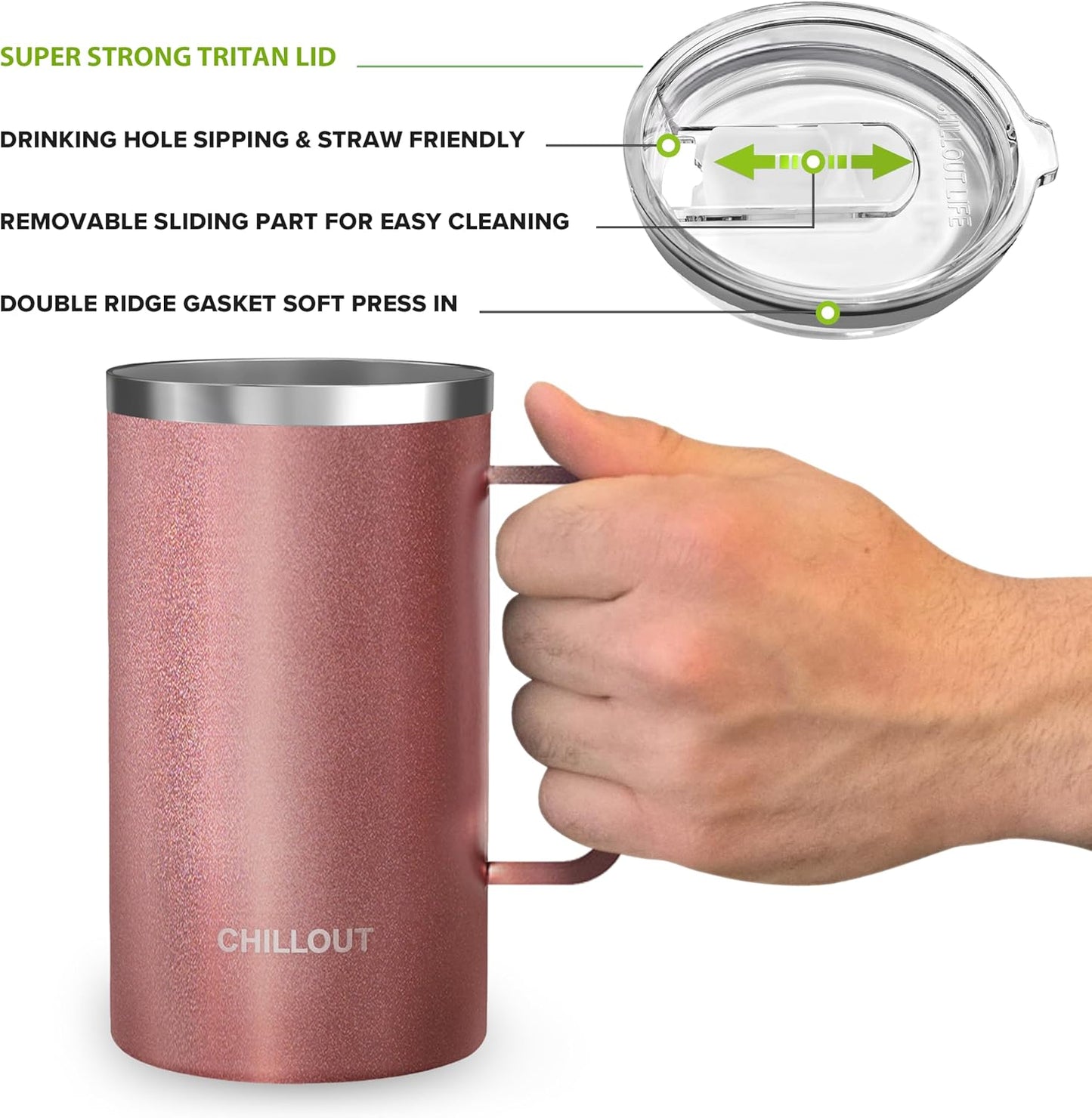 CHILLOUT LIFE Stainless Steel 20 oz Vacuum Insulated Coffee Mug with Handle and Lid, Large Thermal Camping Coffee Mug Cup with Durable Sliding Lid for Men & Women, Keeps your Beverages Hot/Cold