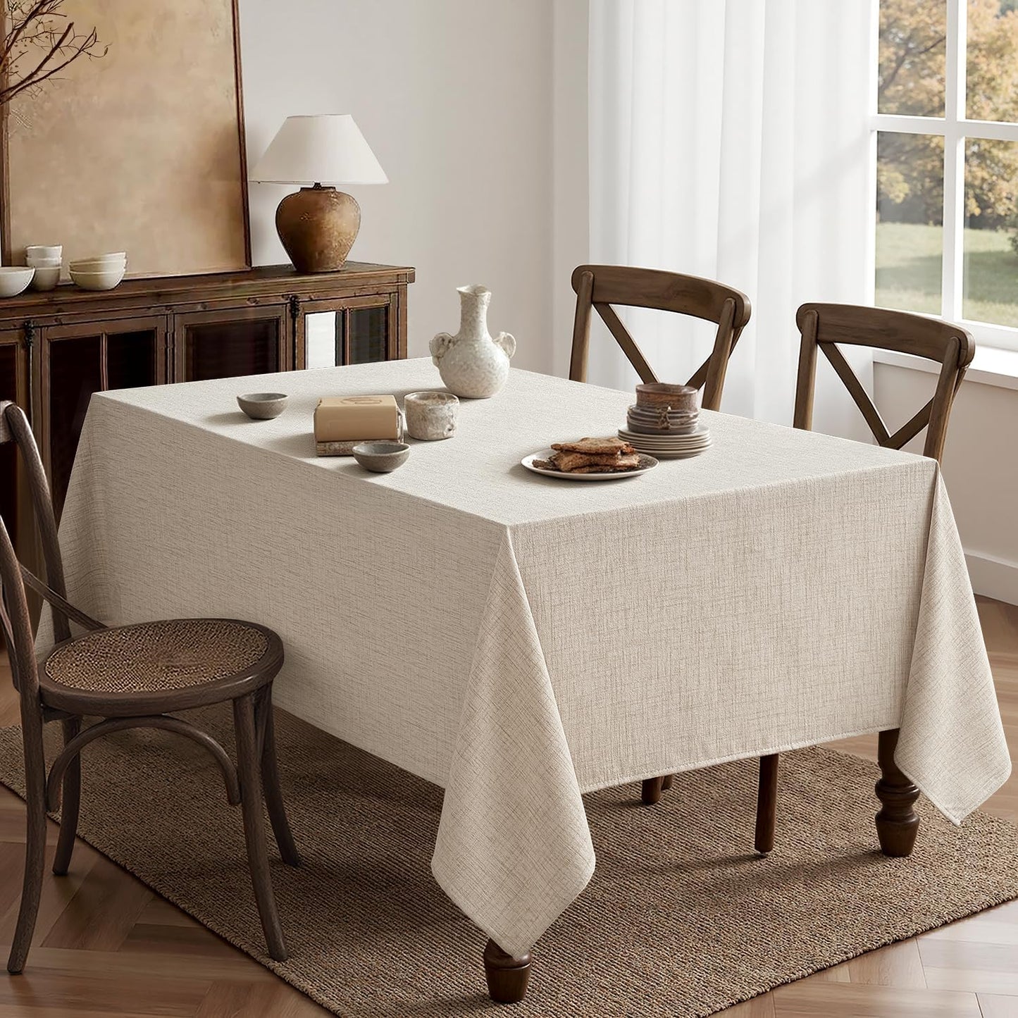 MIULEE Grayish White Linen Tablecloth 60x84 Inch Rectangle Table Cloth Waterproof,Stain Resistant & Wrinkle Resistant for Dining Party Wedding