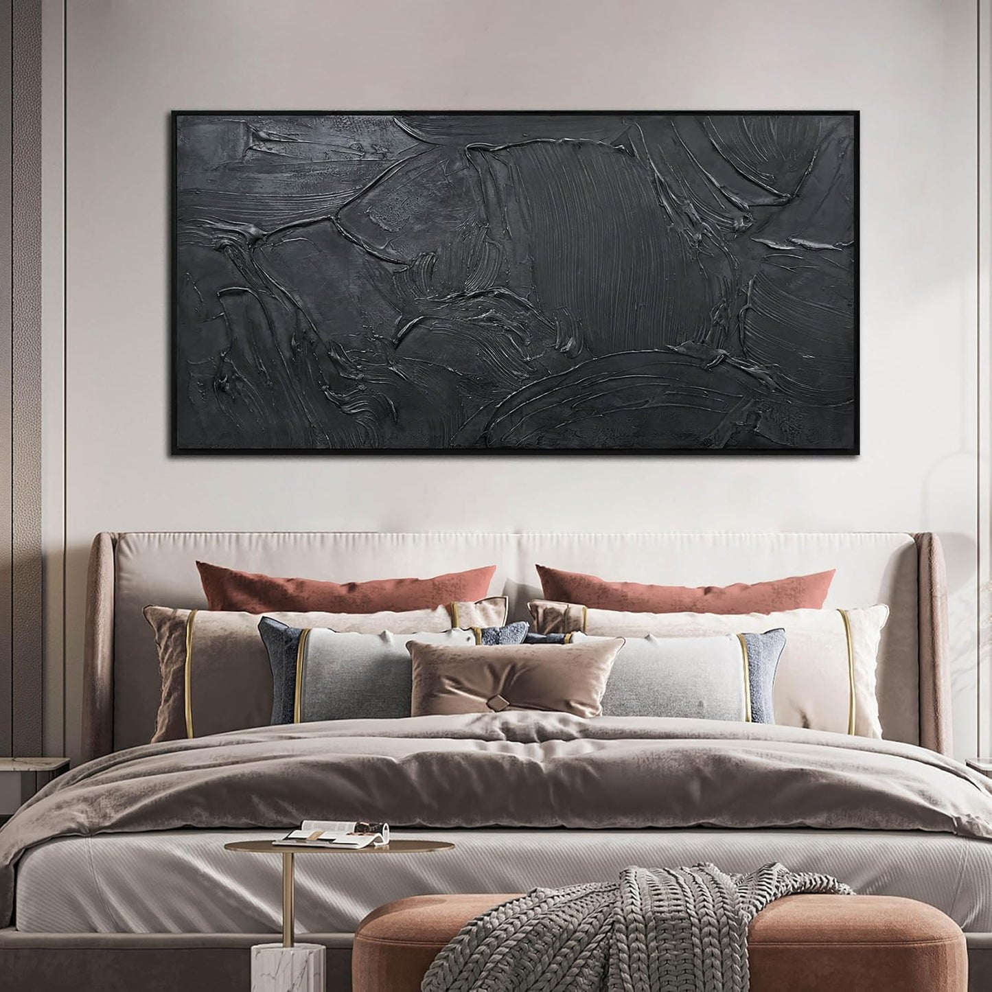 Black Abstract Hand Painted Wall Art for Living Room - Minimalist Large Canvas Wall Art for Office - Frames Wall Decor Bedroom Size 29" x 59"