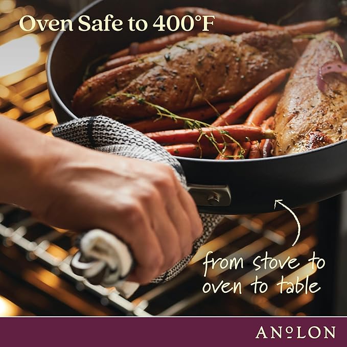 Anolon Advanced Home Hard Anodized Nonstick Frying Pan, 14.5 Inch – Large Skillet with Helper Handle, 14 Inch Nonstick Frying Pan, Durable Cookware - Onyx
