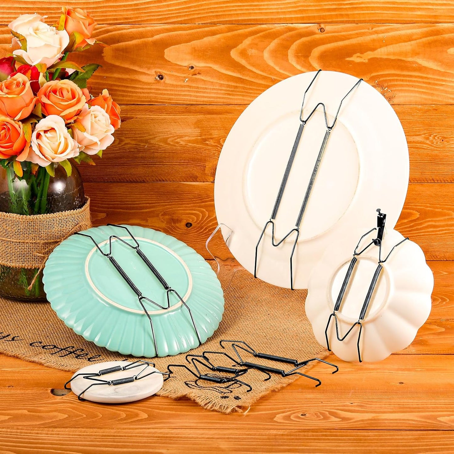 20 Pieces Invisible Wall Plate Hangers 4/5/6/8/10 Inches Wall Plate Hangers Stainless Steel Decorative with 20 Pieces Hook with Nails for Decorative Antique and Arts(Black)